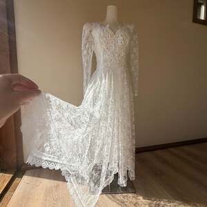 Vintage Scott McClintock Long Sleeve Floral Lace Wedding Dress Gown